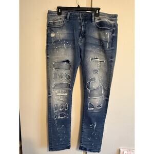 Cult Of Individuality Jeans Mens 38x32 Blue Punk Super Skinny Distressed Denim